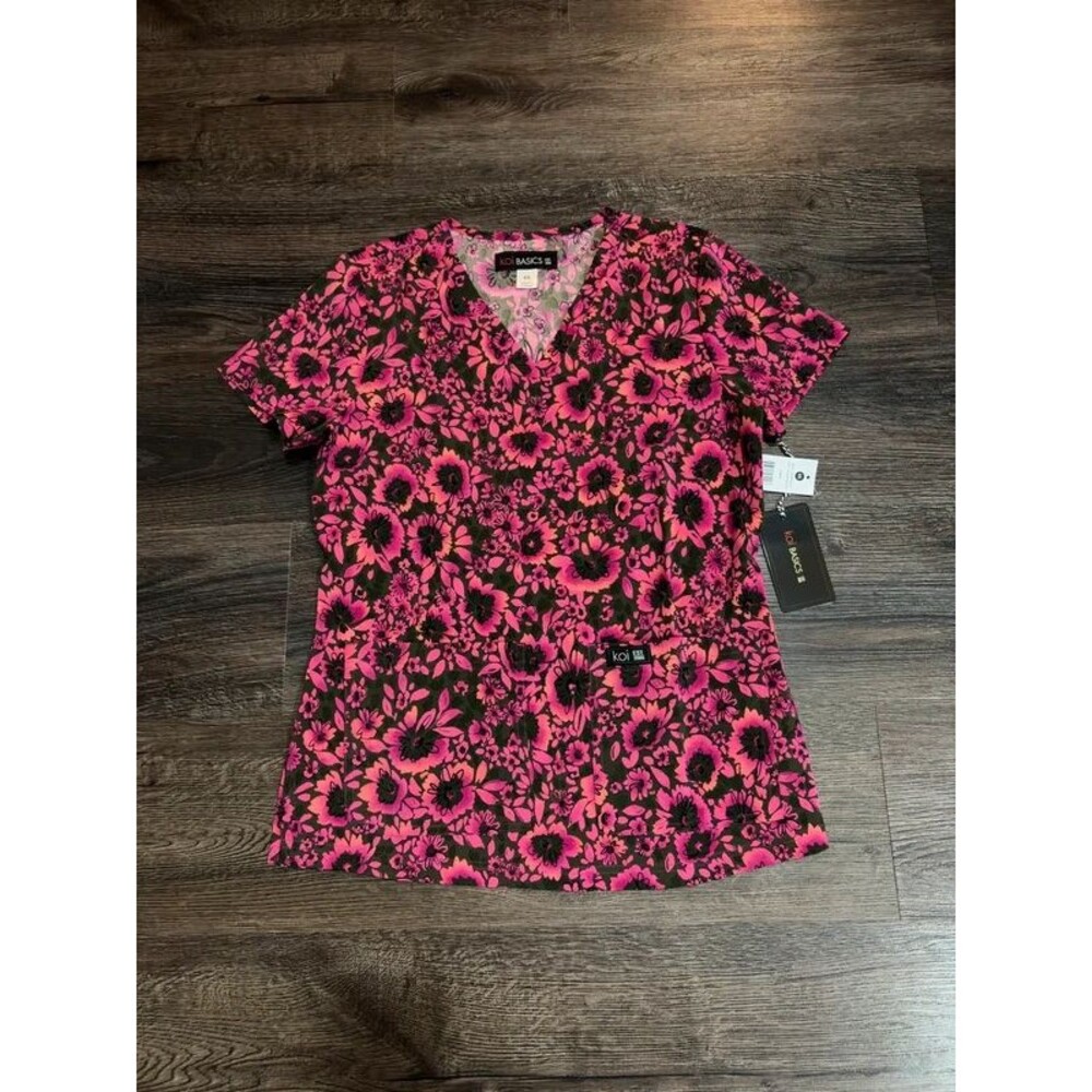 XS two front pocket v neck ladies shirt Koi Basics